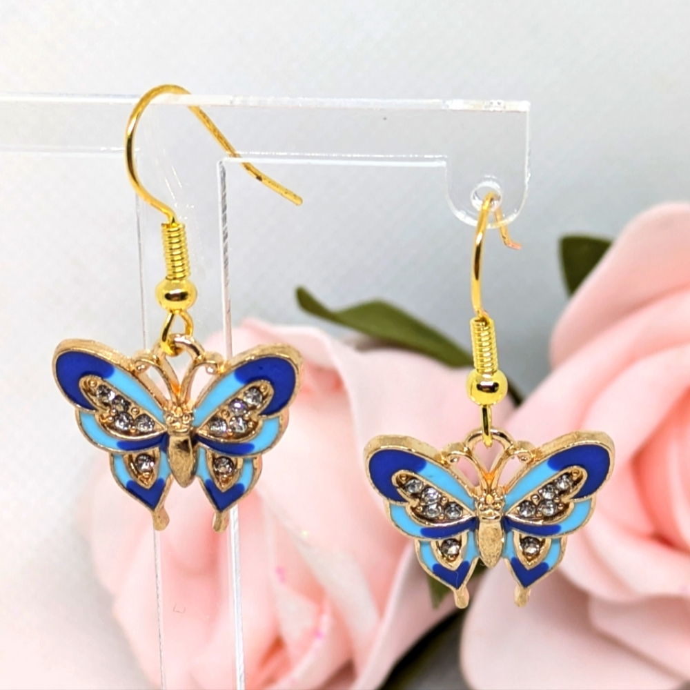 NEW Blue Butterfly Rhinestone Earrings Bohemian Fashion Jewellery Cottagecore